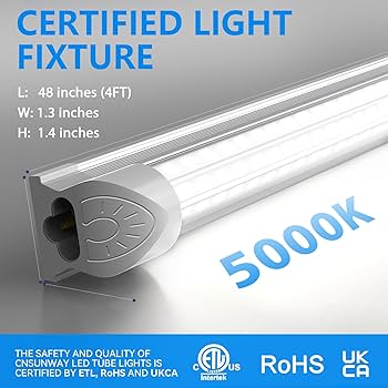 CNSUNWAY 4FT LED Shop Light, 48W 7200LM 5000K Daylight, T8